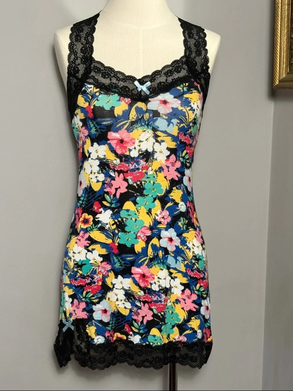 Honeydew Small Floral Lace Trim Nightdress Black Multi Sleepwear